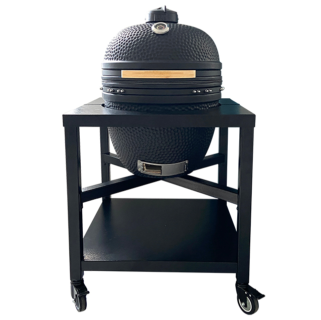 TOPQ Outdoor Grill Metal Cart Table Kamado Grill Trolley BBQ Stand Iron Frame